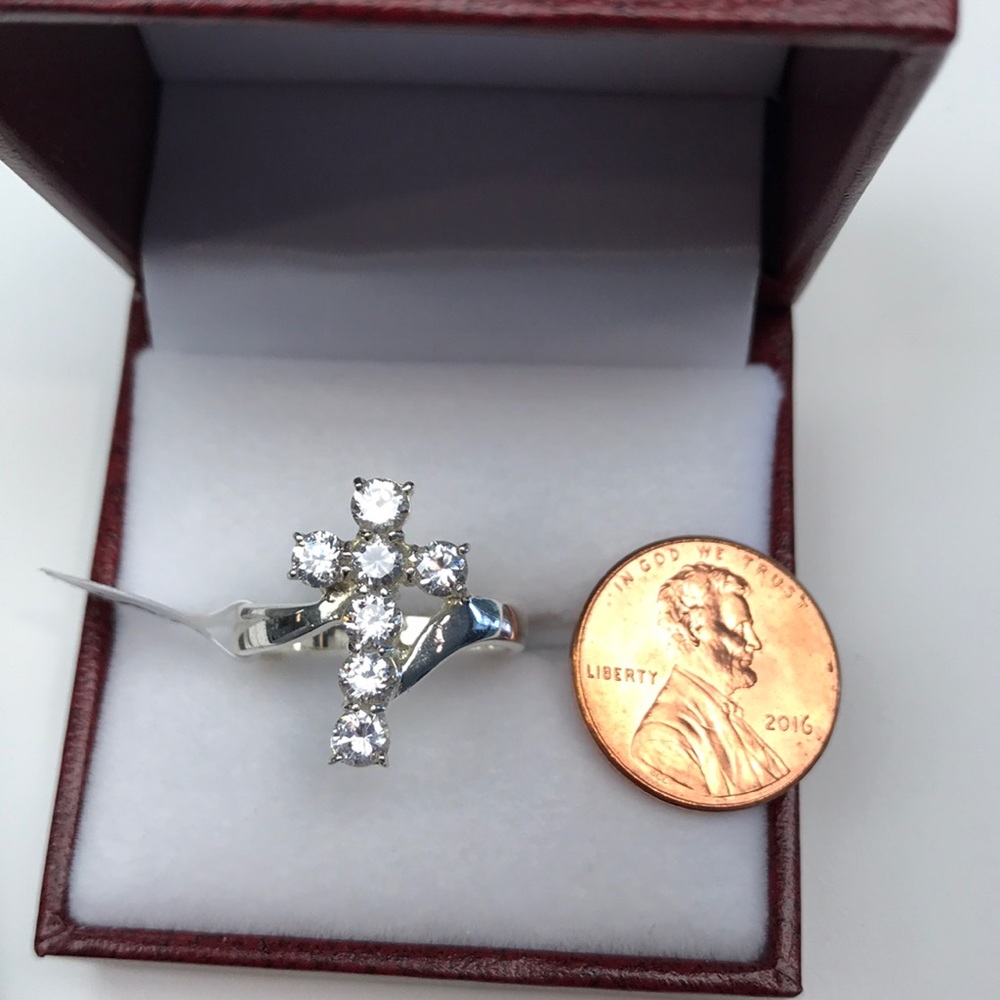 STERLING SILVER AUSTRIAN CRYSTAL CROSS RING NWT - Picture 4 of 5